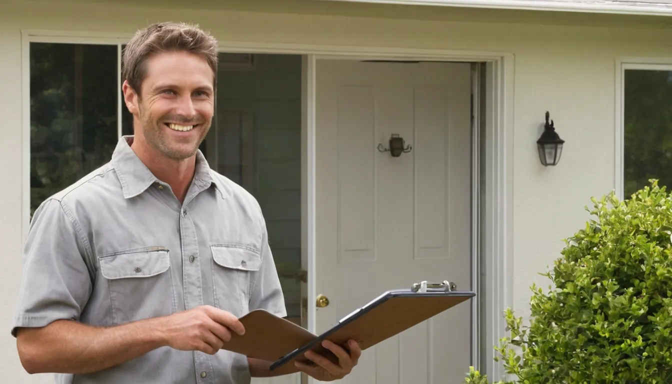 Friendly pest control provider talking with a homeowner at a front door in St. Michael